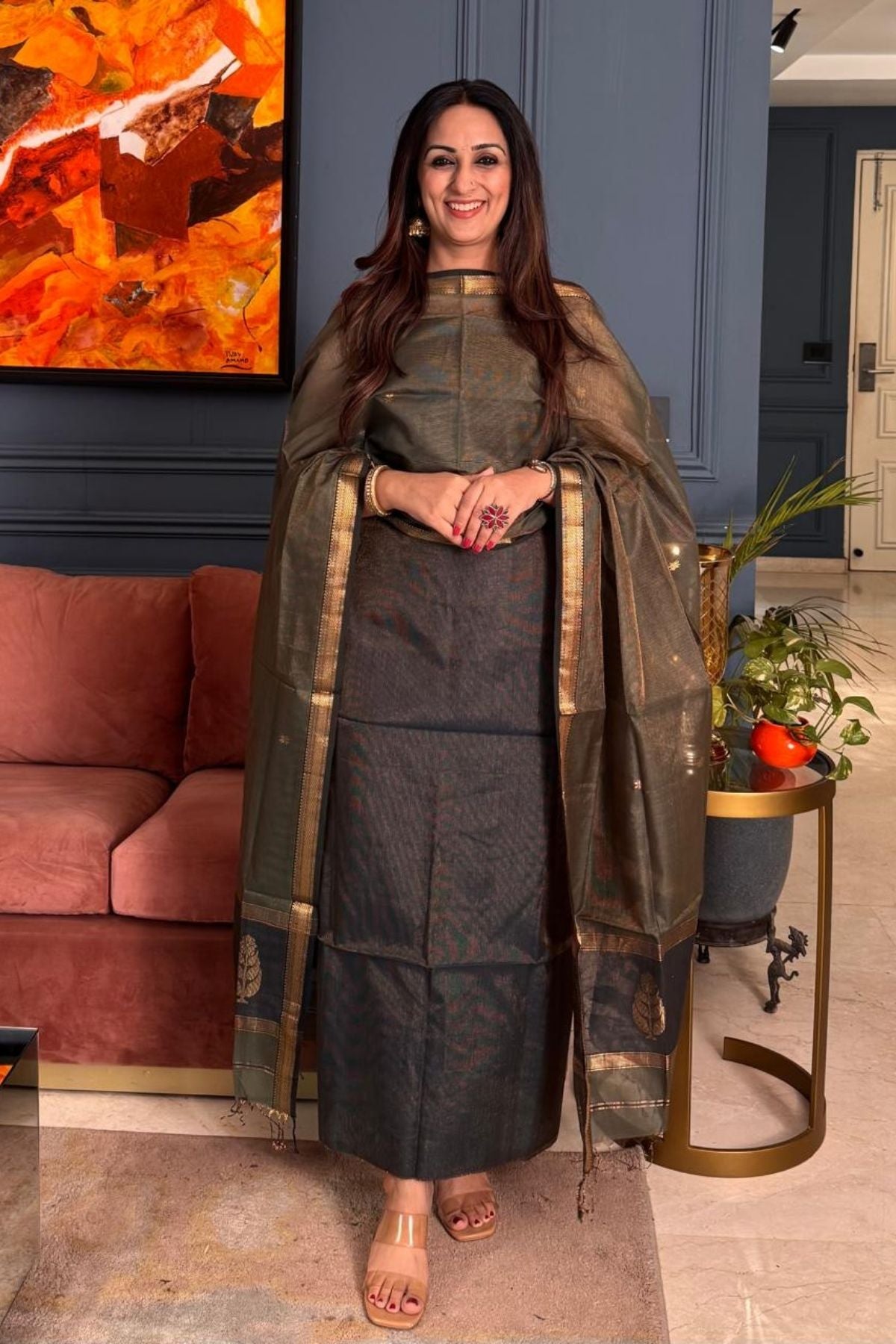 Handloom tissue Maheshwari silk kurta dupatta set
